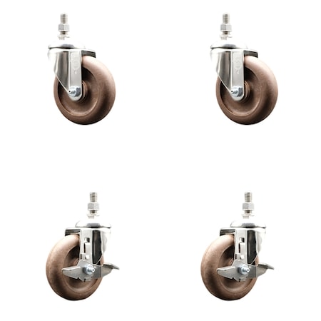 Service Caster 4 Inch 316SS High Temp Glass Filled Nylon 3/8 Inch Stem Caster Brakes SCC, 2PK SS316TS20S414-GFNSHT-381615-2-TLB-2